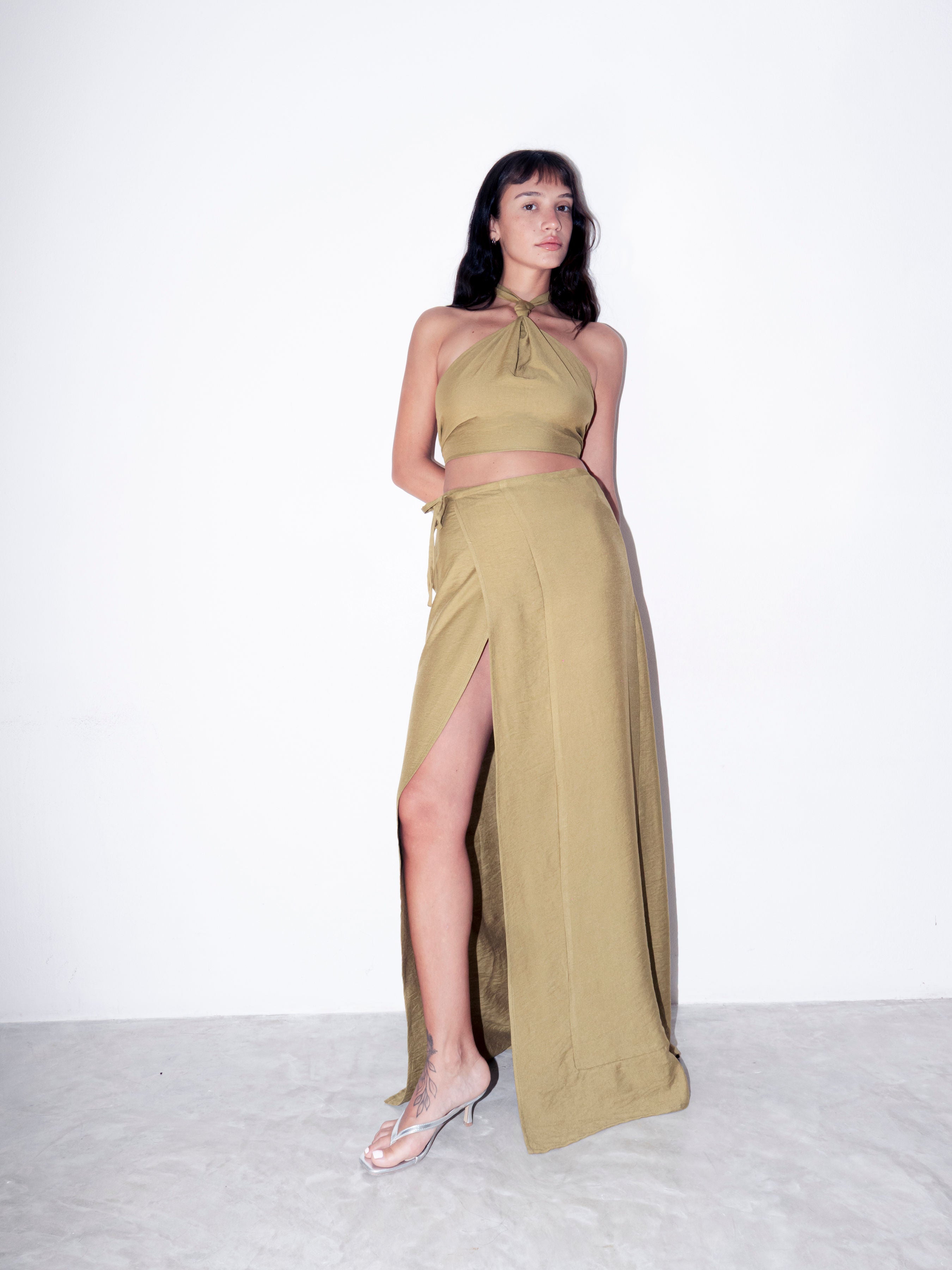 RIBBON LONG SKIRT Olive