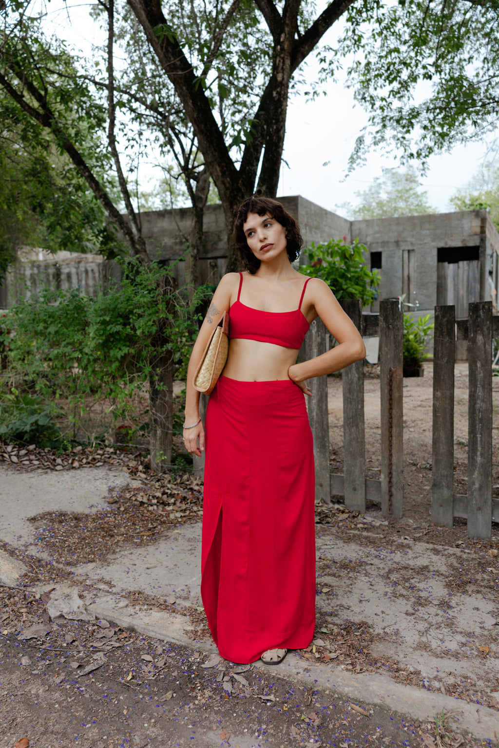 TOP NUDE Red linen