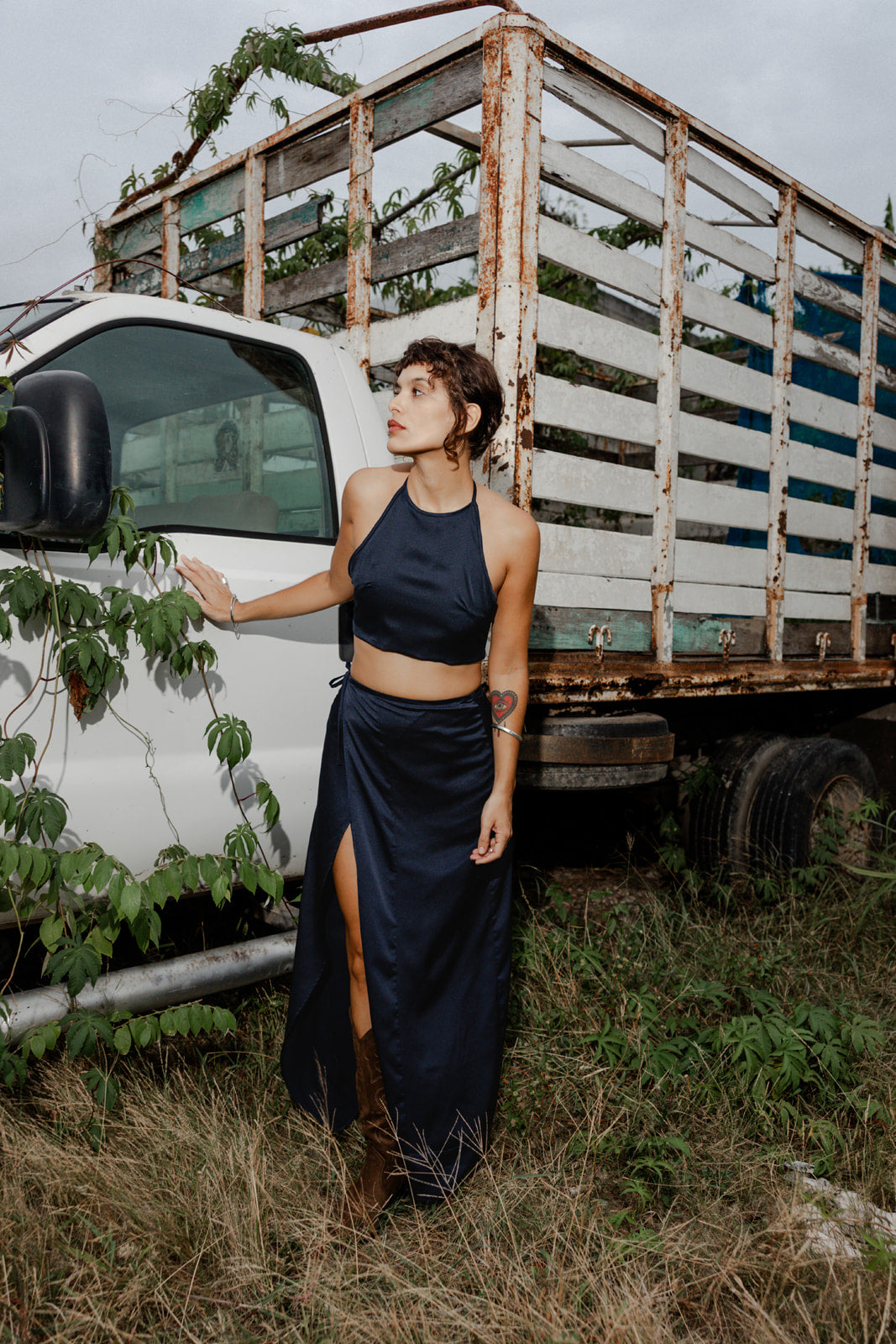 RIBBON LONG SKIRT Deep blue