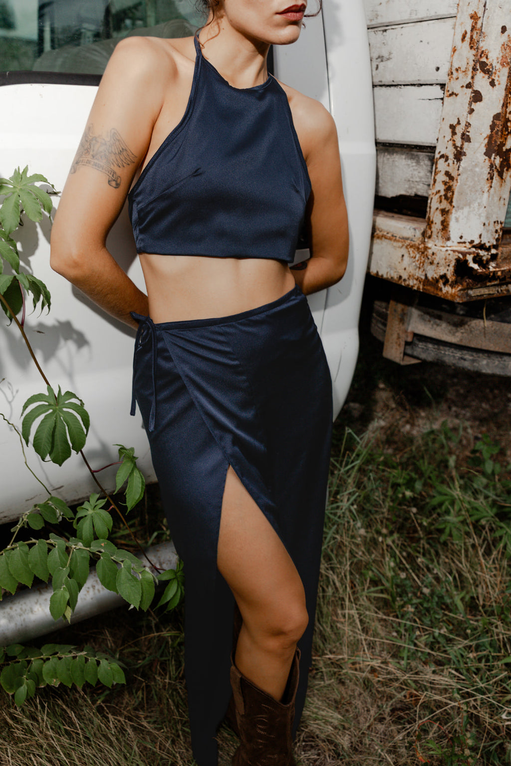 RIBBON LONG SKIRT Deep blue