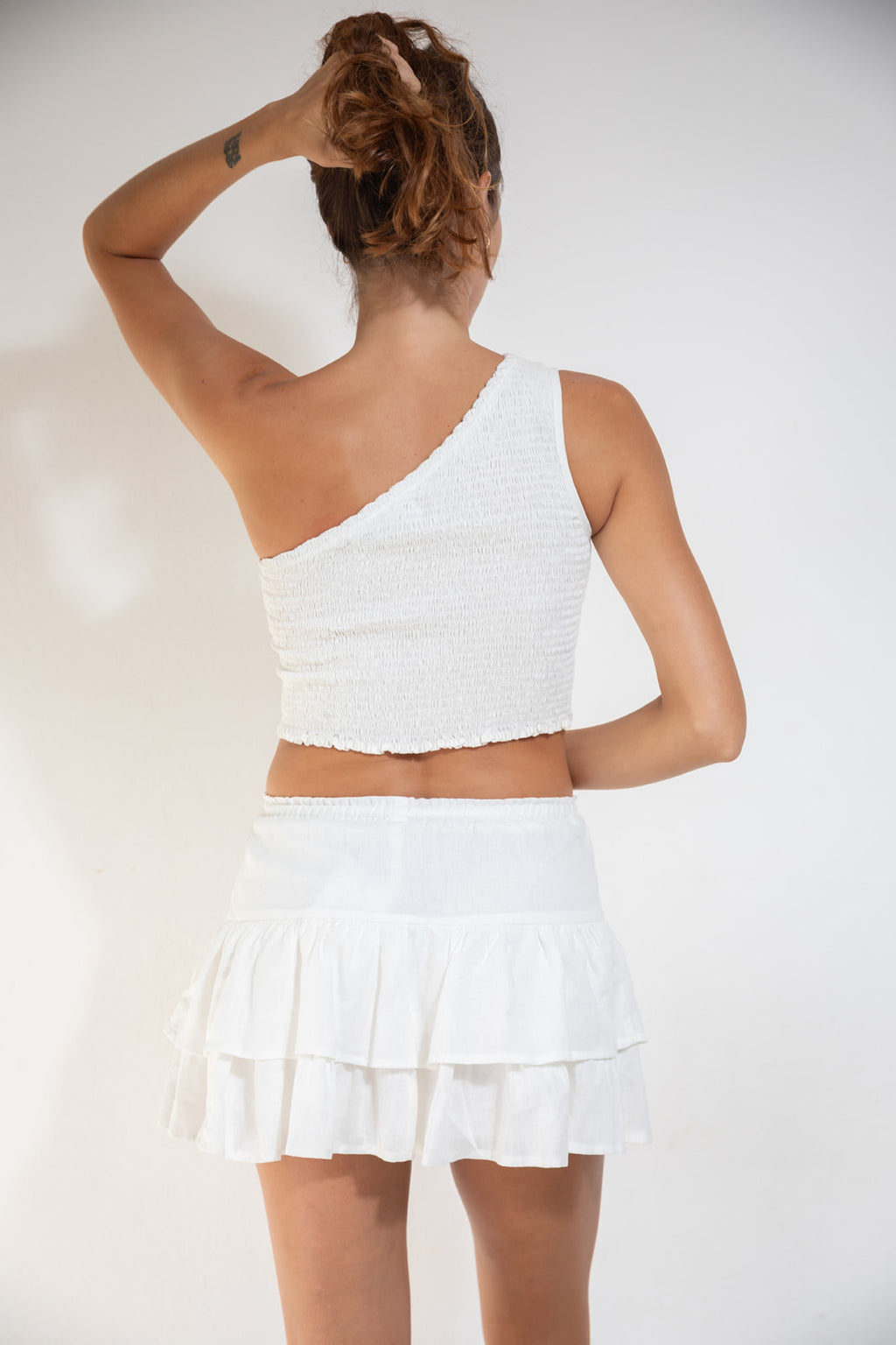 RUFFLE SKIRT White linen
