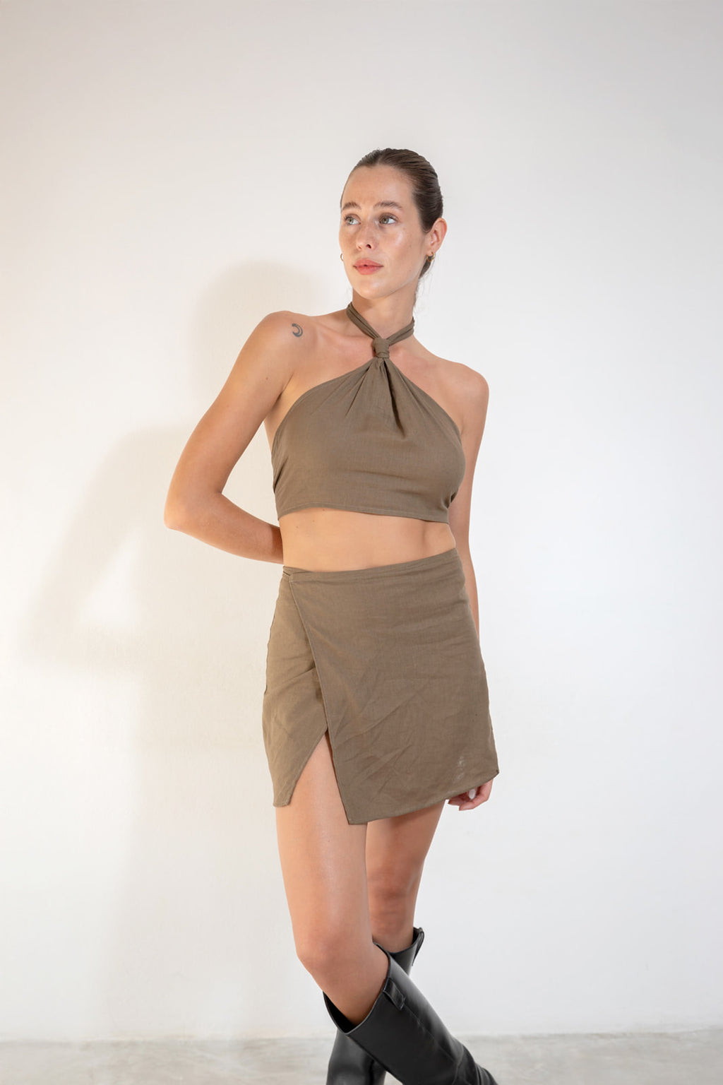 TOP KNOT Tobacco linen