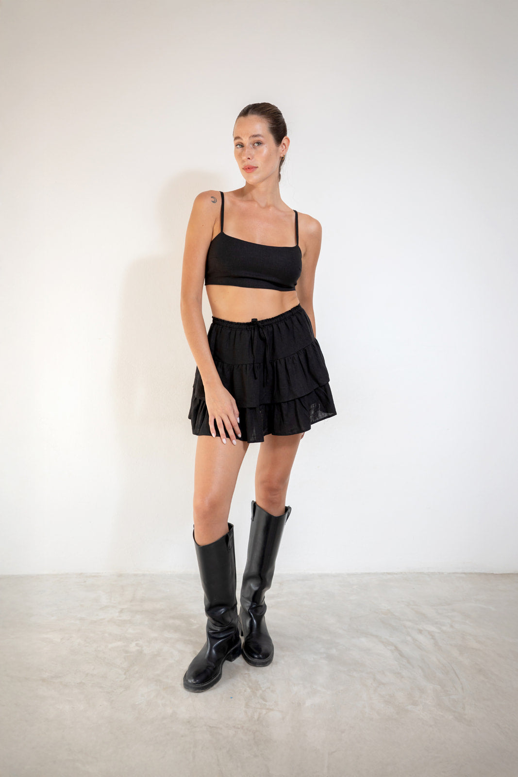 TOP NUDE Black linen