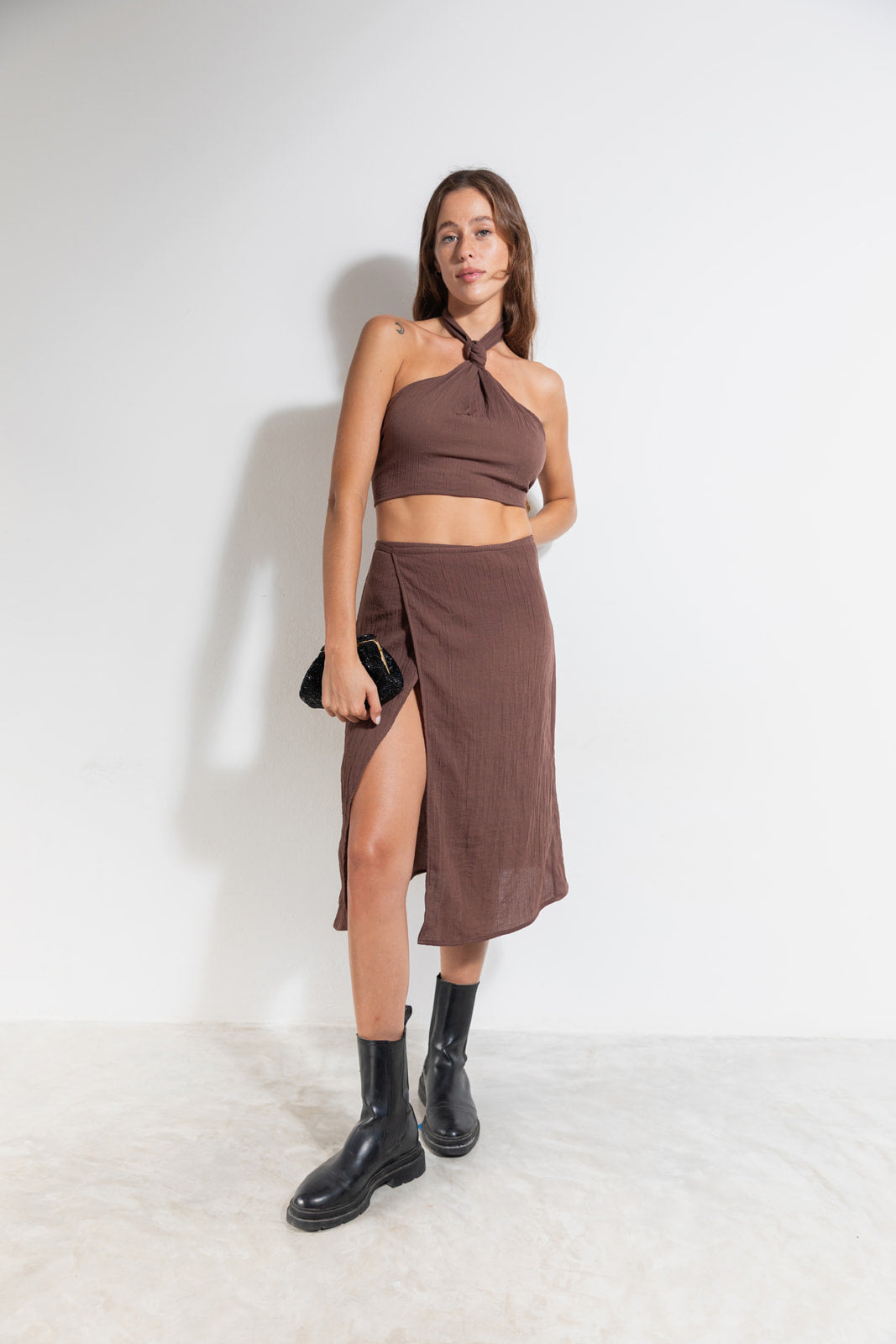 RIBBON MIDI SKIRT  Almond