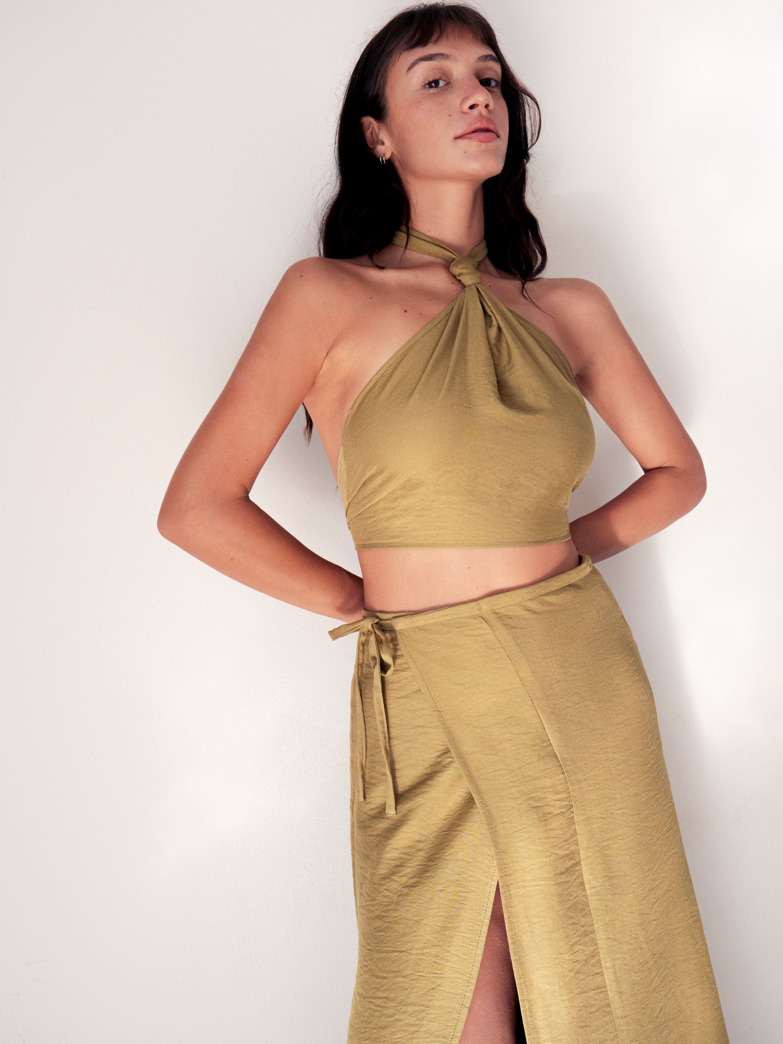 RIBBON LONG SKIRT Olive